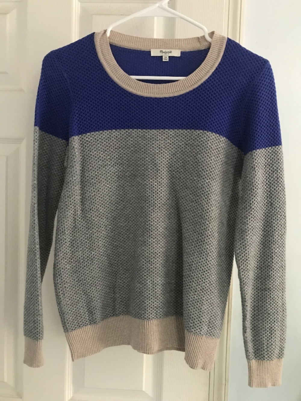 Madewell Blue and Gray Colorblock Waffle Sweater
